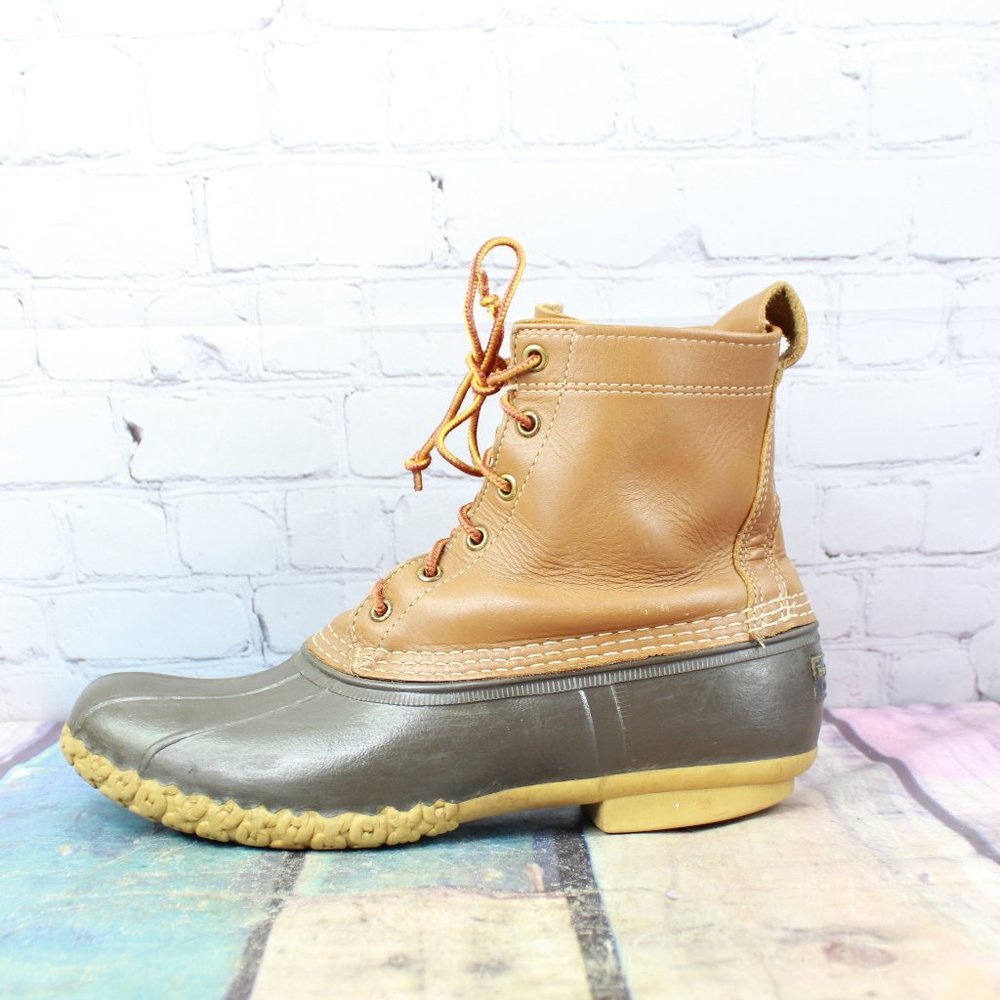 LL Bean 8-Inch Unlined Brown Leather Lace-up Ankle Duck Boots Size 10 N
